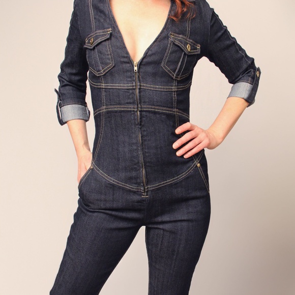 *Sold* SEDUCTION | Dark Blue Denim Jumpsuit - Picture 4 of 4